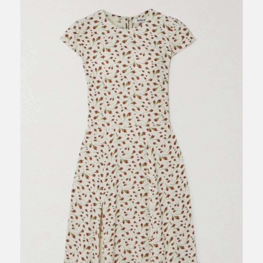 REFORMATION Gavin Cutout Floral-print Crepe Midi Dress In Ivory Size S